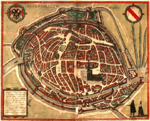 Pianta della città di Strasburgo nel Civitates Orbis Terrarum, 1572